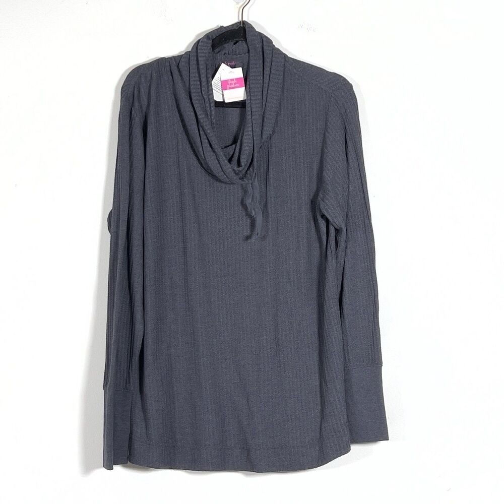 Fresh Produce Waffle Knit Cowl Neck Top Womens Sz‎ XL Gray Long Sleeves